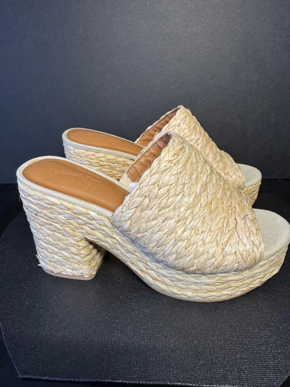 Raffia Platform Mule Heels Size 6 Woven Straw Slide Sandals